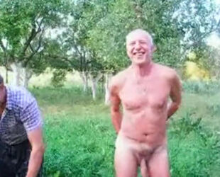 Mature daddy takes bathroom naked outdoor
